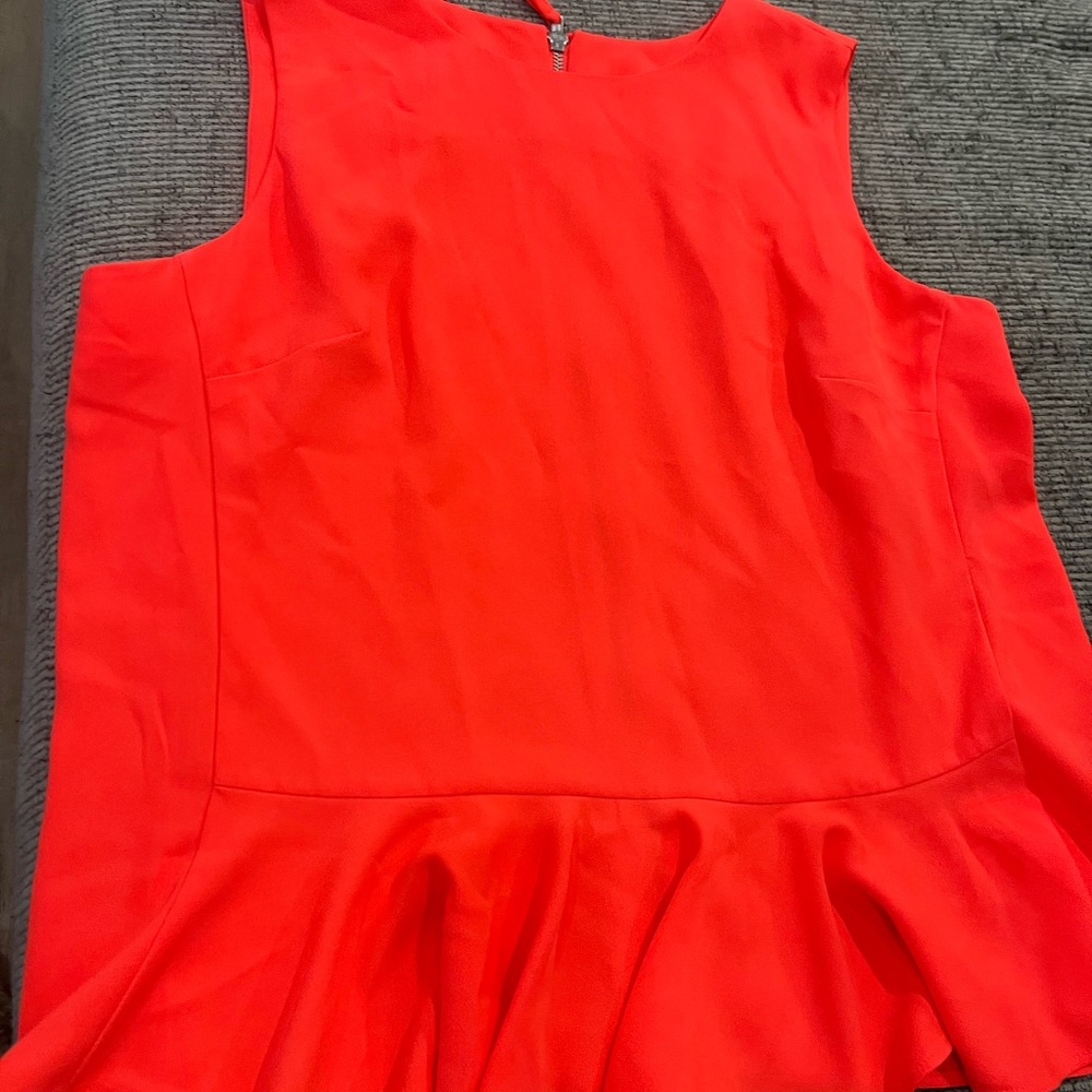 Belle Sky Bold neon Coral peplum Sleeveless Top